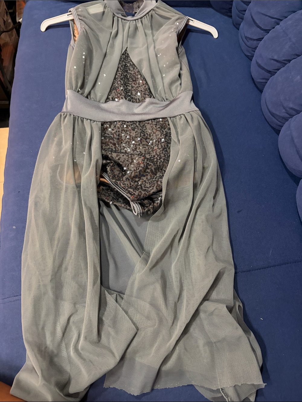 Silver/gray dress with Sequin Underlay and Sheer Overlay-Curtain Calls